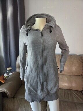 Triple Five Soul Women's Long Hooded Zip-Up Sweatshirt Jacket - Gray, Size M